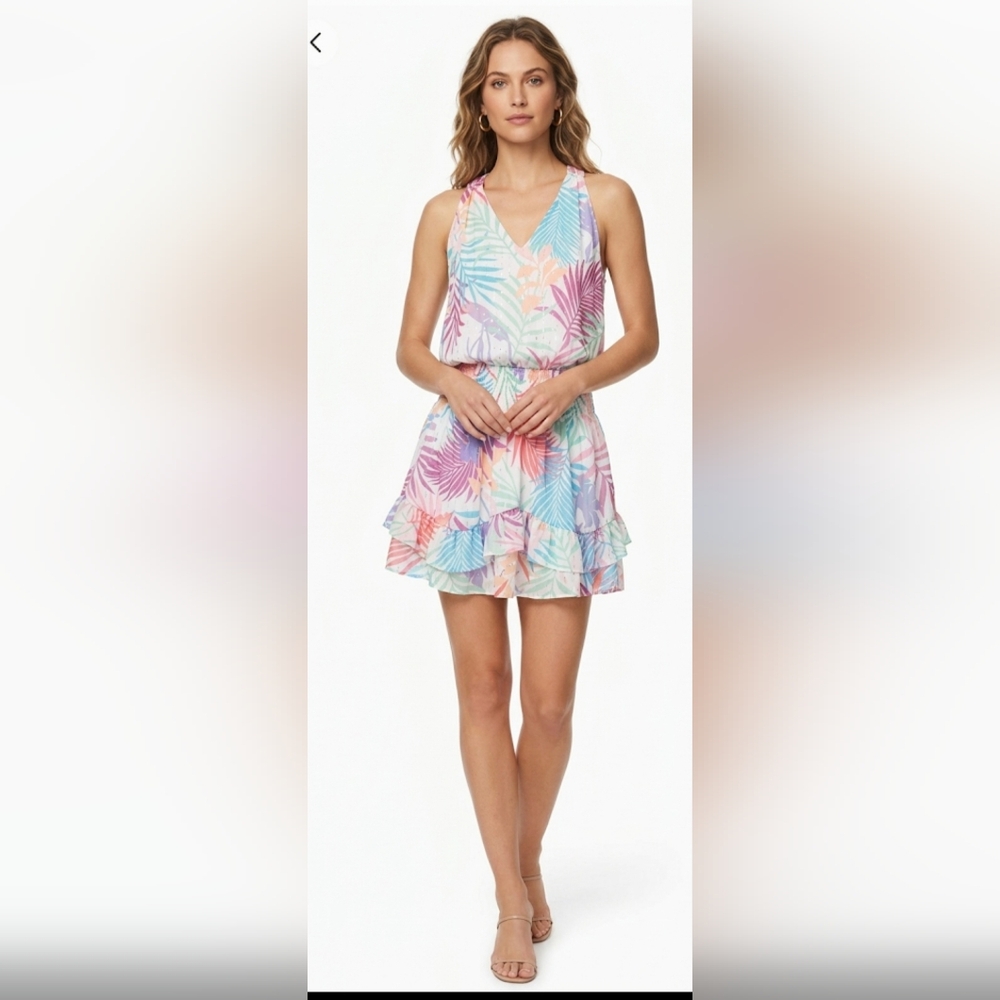 Ramy Brook Pink and Blue Ruffled Tiered Sundress